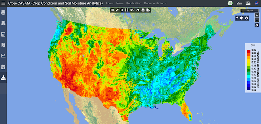 Crop Condition and Soil Moisture Analytics (Crop-CASMA) provides access to high-resolution data from NASA’s Soil Moisture Active Passive (SMAP) mission and the Moderate Resolution Imaging Spectroradiometer (MODIS) instrument