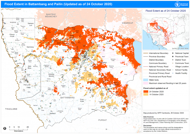 HYDRAFlood’s flood extent map of Cambodia on Oct. 24, 2020