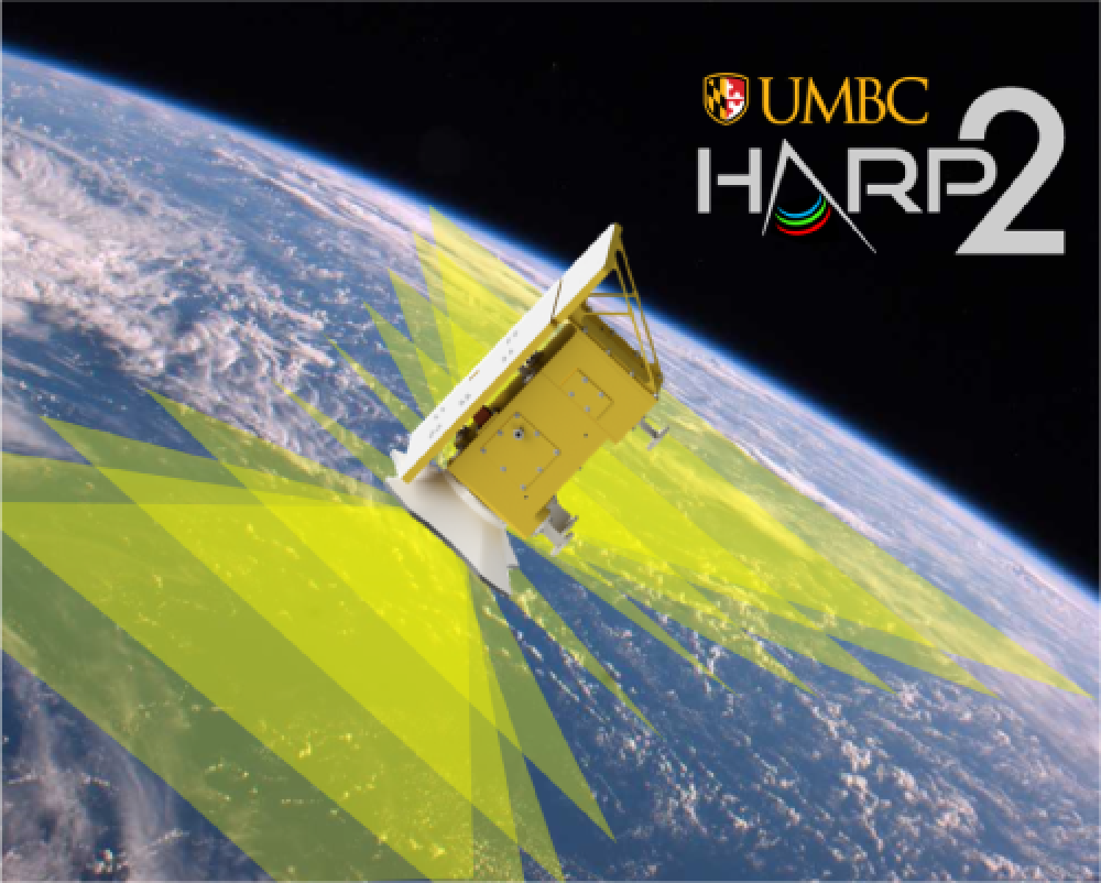 Artist rendering of the HARP2 instrument in space without the PACE satellite included.