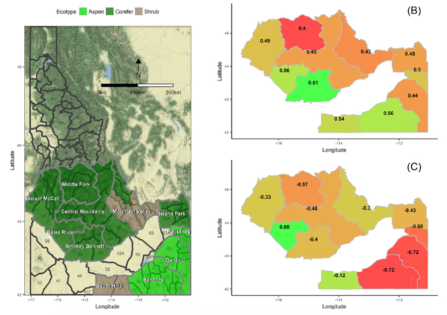 Data image showing mule deer habitats and survival rates