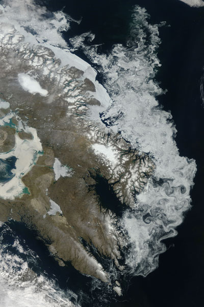 Satellite image of sea ice off the coast of Baffin Island
