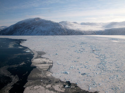 Photograph showing sea ice off the coast of Greenland
