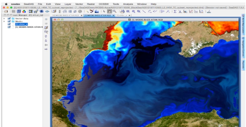 A screen capture of NASA's SeaDAS software package,