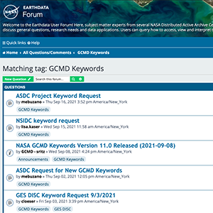Image of the Earthdata Forum interface