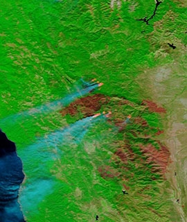 August Complex Fire, CA on 27 September 2020 (Terra/MODIS) - Feature Grid