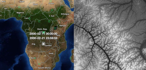 side by side images of Africa (left) and from the SRTM (right)