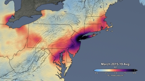 Average concentration of nitrogen dioxide in March of 2015-19.
