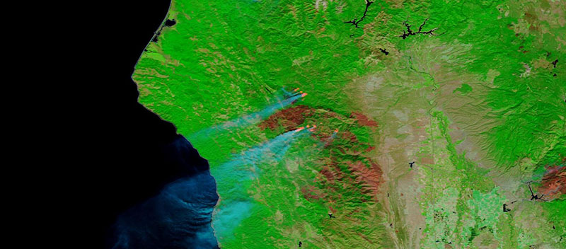 August Complex Fire, CA on 27 September 2020 (Terra/MODIS)