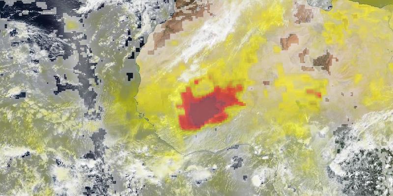 Dust Storm in Burkina Faso on 2 May 2021 (Suomi NPP/OMPS and VIIRS)